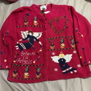 Vintage Quacker Factory Angel Christmas Cardigan | Size L Holiday